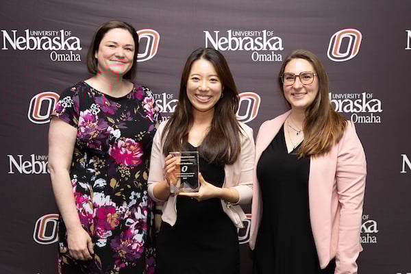 Photo left to right: Levi Thiele, Ph.D., Natsumi Avedissian (Staff Excellence Award recipient), &amp; Nicki Allen. All are staff in UNO Career Services.