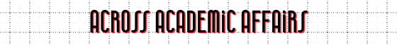 Across Academic Affairs section header. Large graph paper background, section title in black letters with red shadow