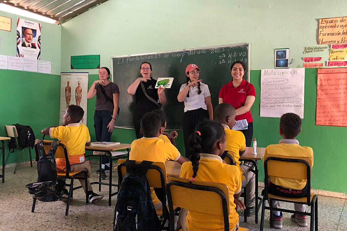 Speech-Language Pathology students teach in a classroom in the Dominican Republic