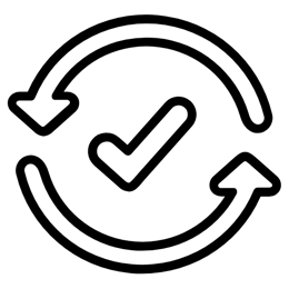 image of a checkmark with two arrows curved around it making a circle
