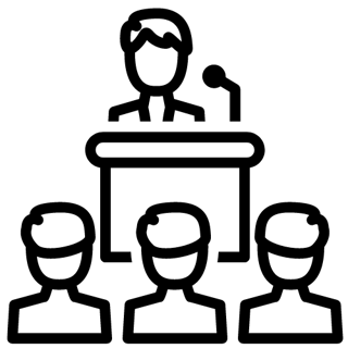 image of a speaker in front of an audience