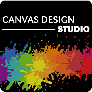 splatter paint under the words canvas design studio