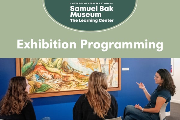 Banner tile showing three students with Samuel Bak Museum logo, that says Exhibition Programming.