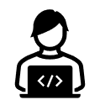 person with short hair using a laptop icon