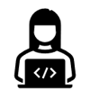 person with short hair a with laptop icon