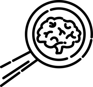 magnifying glass with a cartoon brain in focus