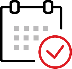 calendar icon with red check mark in bottom right corner