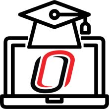 computer with graduation cap and UNO logo on the screen