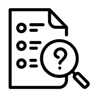 document with a bulleted list and a magnifying glass
