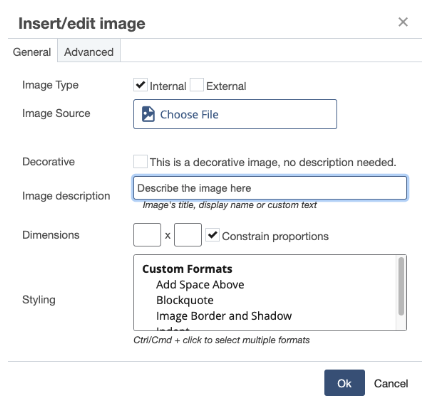 View of Cascade's Insert/Edit Menu.