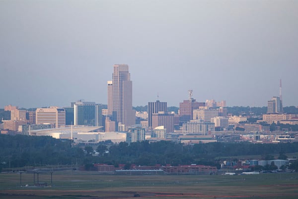 Omaha skyline at dusk or dawn gray