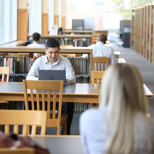 students studying in library