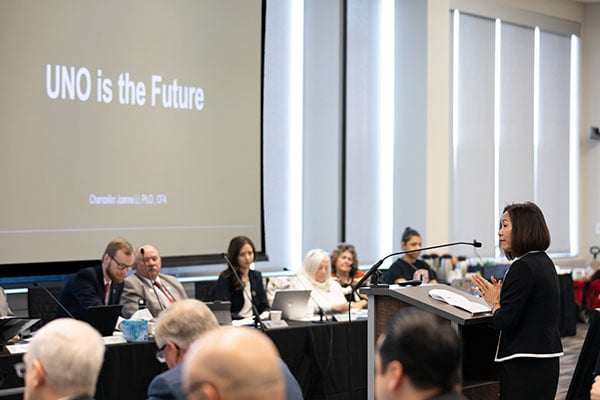 Chancellor Li presents to the Board of Regents