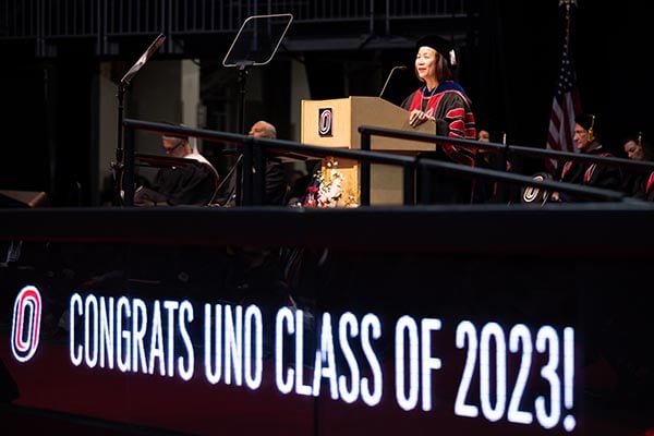 Chancellor Li speaks at the May 2023 Commencement