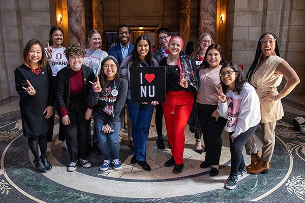 Chancellor Joanne Li, Ph.D., CFA, and students