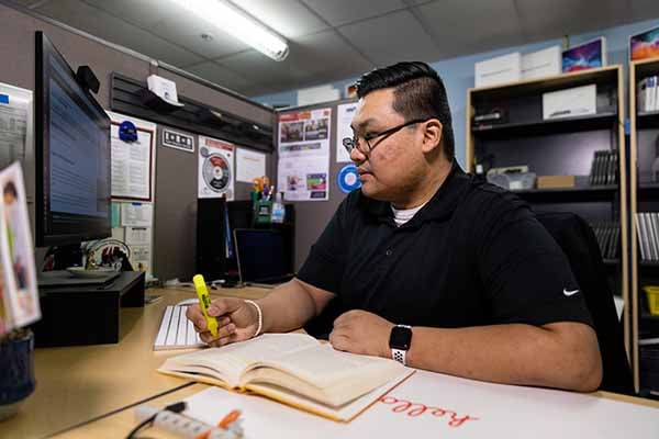 BMS Student Travis Vo studies from his home office