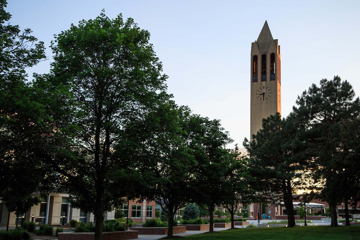 The UNO campus with campanile in the background